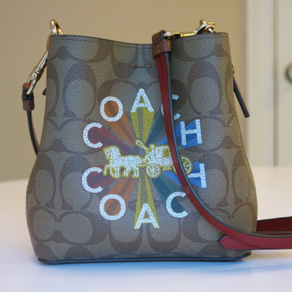 Coach Crossbody Mini Town Bucket Bag Signature Canvas with Coach Radial Rainbow